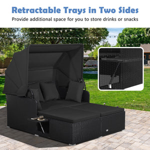 Comfortable to sit or lie with wide seat and soft cushions<br>Zippered design for easy removal and maintenance of cushion covers<br>Retractable canopy allows you to relax in the sunshade<br>Pneumatic rod for easy and safe adjustment<br>Fixing ropes keep t