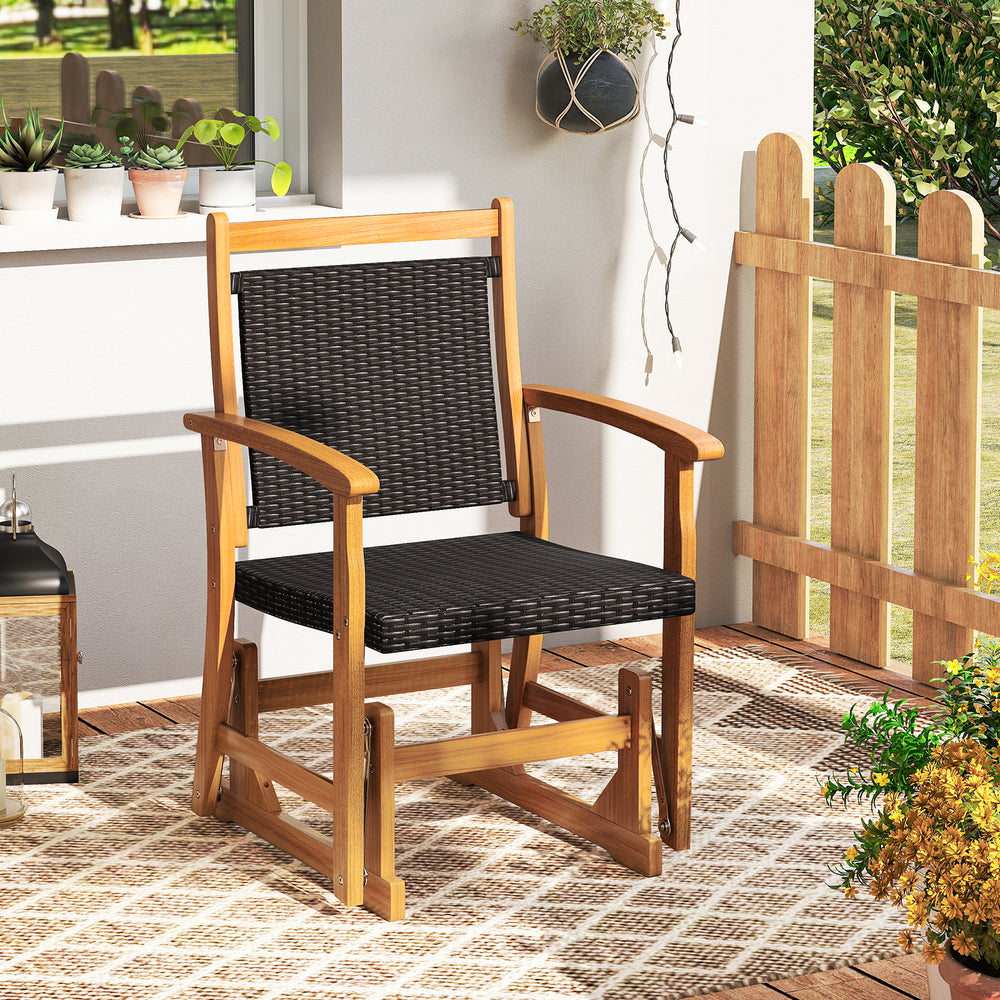 Gentle gliding motion relieves your fatigue and pressure<br>Sturdy gliding base ensures high safety<br>Rattan seat and back offers breathability and elegance<br>Premium acacia wood frame for high stability<br>Ergonomic backrest  seat and armrests for opti