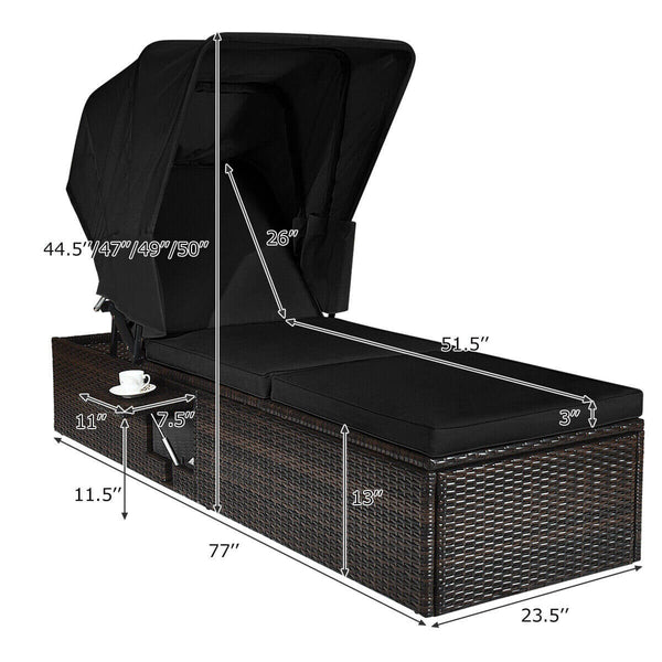 Ideal for indoor and outdoor use  suitable for beach  poolside  balcony and porch <br>PE rattan material  durable  environmentally friendly  weather resistant <br>Adjustable backrest and retractable canopy  meeting your different needs <br>Sponge padded s