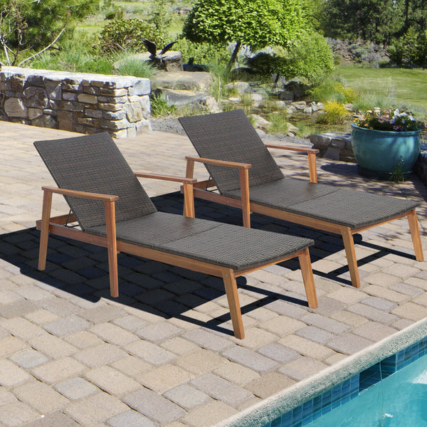 Solid acacia wood frame for 800 lbs stronger bearing capacity<br>Add additional stability with reinforced metal bars<br>Mix brown hand-woven PE wicker for sun protection and fade resistance<br>4 backrest adjustments for your various requirements<br>The fu
