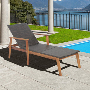 Solid acacia wood frame for 800 lbs stronger bearing capacity<br>Add additional stability with reinforced metal bars<br>Mix brown hand-woven PE wicker for sun protection and fade resistance<br>4 backrest adjustments for your various requirements<br>The fu