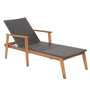 Solid acacia wood frame for 800 lbs stronger bearing capacity<br>Add additional stability with reinforced metal bars<br>Mix brown hand-woven PE wicker for sun protection and fade resistance<br>4 backrest adjustments for your various requirements<br>The fu