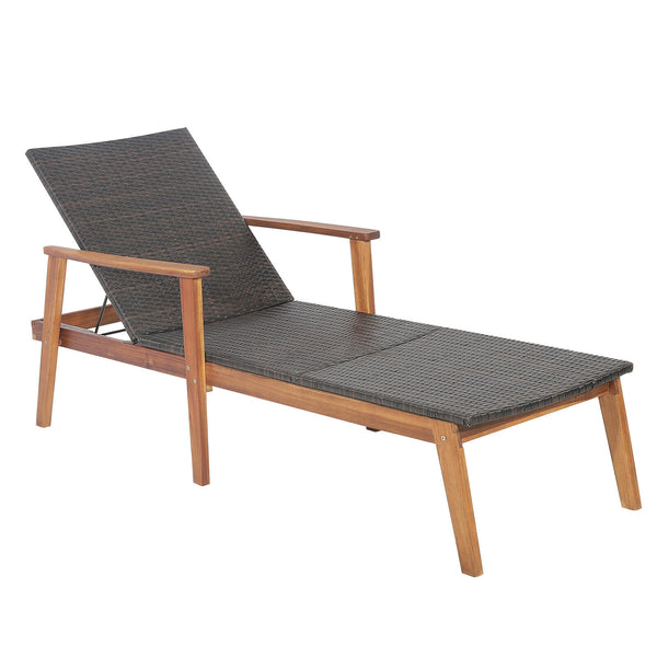 Solid acacia wood frame for 800 lbs stronger bearing capacity<br>Add additional stability with reinforced metal bars<br>Mix brown hand-woven PE wicker for sun protection and fade resistance<br>4 backrest adjustments for your various requirements<br>The fu