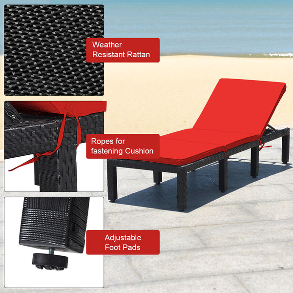 Come with 1 x rattan lounge chair  1 x seat cushion  2 x cushion cover and 1 x instruction<br>Durable hand-woven black PE rattan and steel frame for long time using<br>8 sturdy legs offer extra support and stability for you<br>Soft and thick cushion for c