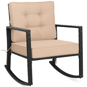 Sturdy and durable frame with exquisite rattan <br>Comfortable and safe rocking function <br>Thick and soft cushion for seat and back <br>Cushions are fixed by strings to prevent a move <br>Pads at the bottom can avoid sliding and protect rattan <br>Desig