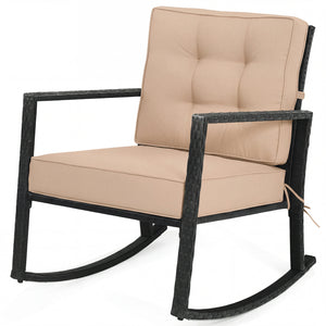 Sturdy and durable frame with exquisite rattan <br>Comfortable and safe rocking function <br>Thick and soft cushion for seat and back <br>Cushions are fixed by strings to prevent a move <br>Pads at the bottom can avoid sliding and protect rattan <br>Desig
