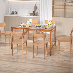 67" x 31.5" spacious tabletop for 6 people to sit around<br>Made of premium acacia wood for long-lasting use<br>2" umbrella hole fits most patio umbrellas<br>Additional supporting bars for higher stability<br>Smooth surface for easy maintenance<br>Look na