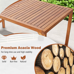 67" x 31.5" spacious tabletop for 6 people to sit around<br>Made of premium acacia wood for long-lasting use<br>2" umbrella hole fits most patio umbrellas<br>Additional supporting bars for higher stability<br>Smooth surface for easy maintenance<br>Look na