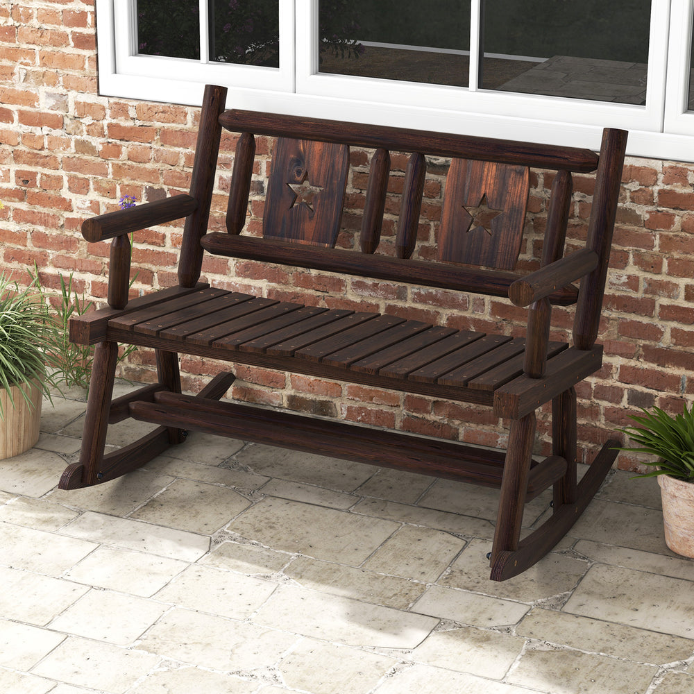 Slight rocking makes you more relaxed<br>Solid and sturdy carbonized wood frame for long-time use<br>Supports up to 710 lbs heavy weight <br>Ergonomic and wide seat for ultimate comfort<br>Eye-catching rustic brown finish for wide application<br>Elegant p