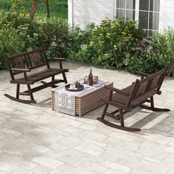 Slight rocking makes you more relaxed<br>Solid and sturdy carbonized wood frame for long-time use<br>Supports up to 710 lbs heavy weight <br>Ergonomic and wide seat for ultimate comfort<br>Eye-catching rustic brown finish for wide application<br>Elegant p