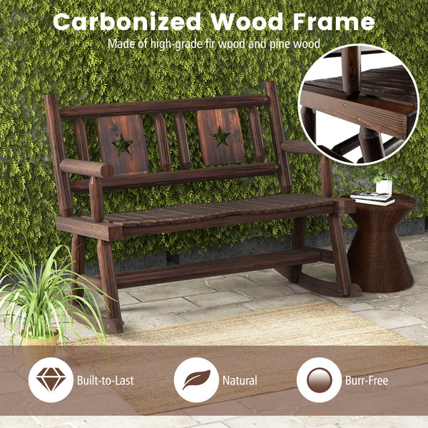 Slight rocking makes you more relaxed<br>Solid and sturdy carbonized wood frame for long-time use<br>Supports up to 710 lbs heavy weight <br>Ergonomic and wide seat for ultimate comfort<br>Eye-catching rustic brown finish for wide application<br>Elegant p