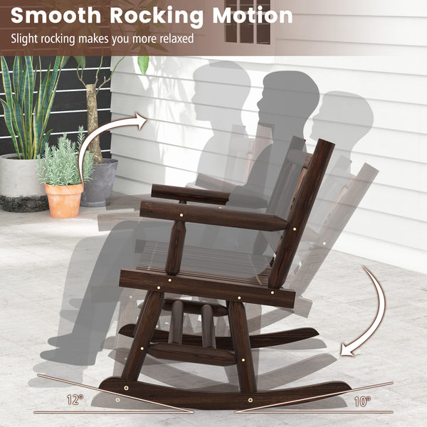 Slight rocking makes you more relaxed<br>Solid and sturdy carbonized wood frame for long-time use<br>Supports up to 710 lbs heavy weight <br>Ergonomic and wide seat for ultimate comfort<br>Eye-catching rustic brown finish for wide application<br>Elegant p