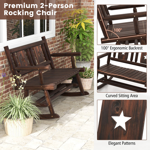 Slight rocking makes you more relaxed<br>Solid and sturdy carbonized wood frame for long-time use<br>Supports up to 710 lbs heavy weight <br>Ergonomic and wide seat for ultimate comfort<br>Eye-catching rustic brown finish for wide application<br>Elegant p
