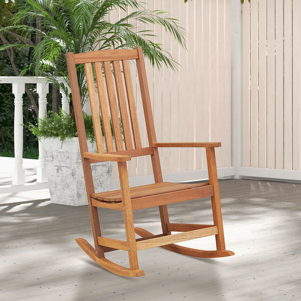 Made of premium hardwood for high stability and durability<br>Smooth and sturdy rocking motion makes you more relaxed<br>Reinforced crossbar adds to higher sturdiness<br>Curved seat with high backrest brings you more coziness<br>Suitable for balcony  porc