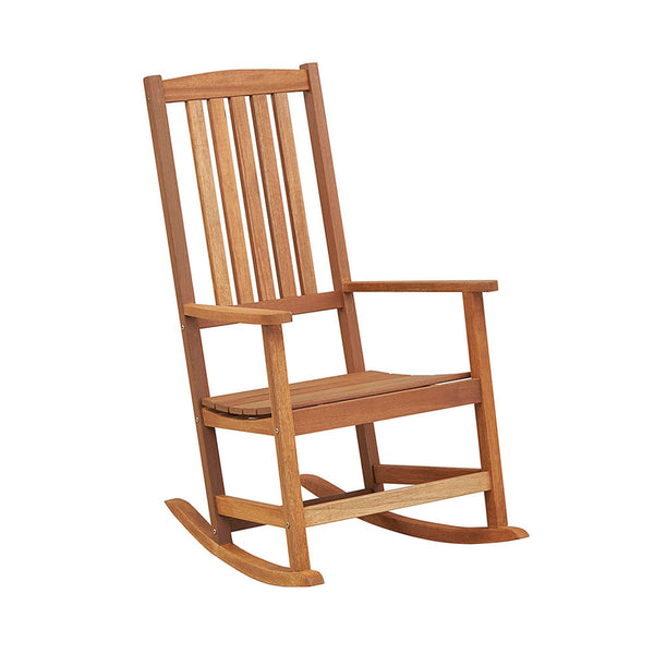Made of premium hardwood for high stability and durability<br>Smooth and sturdy rocking motion makes you more relaxed<br>Reinforced crossbar adds to higher sturdiness<br>Curved seat with high backrest brings you more coziness<br>Suitable for balcony  porc