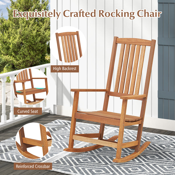 Made of premium hardwood for high stability and durability<br>Smooth and sturdy rocking motion makes you more relaxed<br>Reinforced crossbar adds to higher sturdiness<br>Curved seat with high backrest brings you more coziness<br>Suitable for balcony  porc