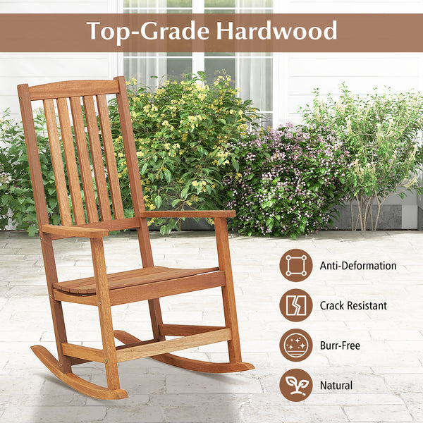 Made of premium hardwood for high stability and durability<br>Smooth and sturdy rocking motion makes you more relaxed<br>Reinforced crossbar adds to higher sturdiness<br>Curved seat with high backrest brings you more coziness<br>Suitable for balcony  porc