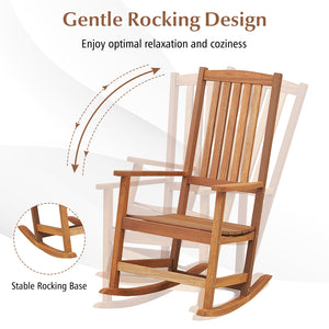Made of premium hardwood for high stability and durability<br>Smooth and sturdy rocking motion makes you more relaxed<br>Reinforced crossbar adds to higher sturdiness<br>Curved seat with high backrest brings you more coziness<br>Suitable for balcony  porc