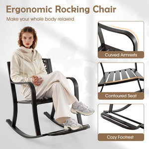 Made of rustproof and sturdy cast aluminum with firm screw connection<br>Smooth rocking design for more relaxation<br>Safe to rock with stoppers and non-slip pads<br>Cozy to sit with ergonomic seat and armrests<br>Footrest brings additional coziness to yo