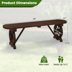 Built-to-last fir wood with carbonized treatment for durability <br>Resistant to cracks  ensuring long-lasting outdoor use <br>Slatted seat avoids water accumulation <br>Additional support bars provide enhanced stability and support <br>Wagon wheel base a