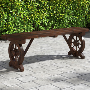 Built-to-last fir wood with carbonized treatment for durability <br>Resistant to cracks  ensuring long-lasting outdoor use <br>Slatted seat avoids water accumulation <br>Additional support bars provide enhanced stability and support <br>Wagon wheel base a