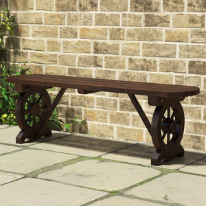 Built-to-last fir wood with carbonized treatment for durability <br>Resistant to cracks  ensuring long-lasting outdoor use <br>Slatted seat avoids water accumulation <br>Additional support bars provide enhanced stability and support <br>Wagon wheel base a