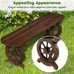 Built-to-last fir wood with carbonized treatment for durability <br>Resistant to cracks  ensuring long-lasting outdoor use <br>Slatted seat avoids water accumulation <br>Additional support bars provide enhanced stability and support <br>Wagon wheel base a
