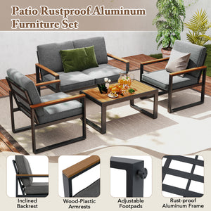 Supported by aluminum frame which is anti-rust  lightweight and sturdy<br>Each armchair can withstand 400 lbs<br>Adjustable footpads for higher stability<br>Comfortable to sit with inclined backrest and thickened cushions<br>Olefin cushion covers are cozi