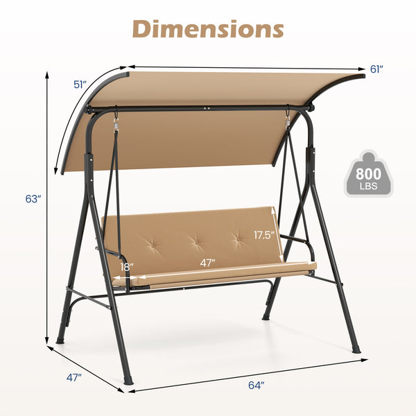 With a sun-protective and drizzle-proof canopy for pure outdoor enjoyment<br>Adjustable canopy adds flexibility for comfort  protection  and privacy<br>Comfortable seat with removable cushion caters to different seasons<br>Heavy-duty A-shaped metal frame 
