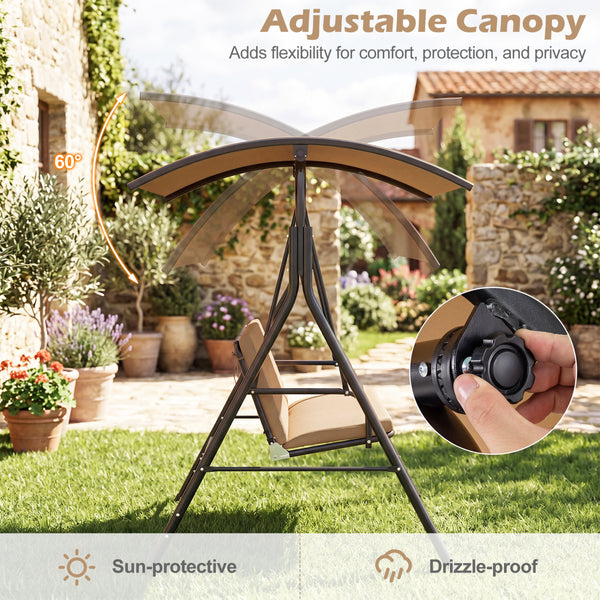 With a sun-protective and drizzle-proof canopy for pure outdoor enjoyment<br>Adjustable canopy adds flexibility for comfort  protection  and privacy<br>Comfortable seat with removable cushion caters to different seasons<br>Heavy-duty A-shaped metal frame 