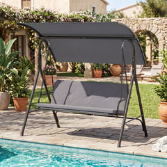With a sun-protective and drizzle-proof canopy for pure outdoor enjoyment<br>Adjustable canopy adds flexibility for comfort  protection  and privacy<br>Comfortable seat with removable cushion caters to different seasons<br>Heavy-duty A-shaped metal frame 