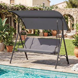 With a sun-protective and drizzle-proof canopy for pure outdoor enjoyment<br>Adjustable canopy adds flexibility for comfort  protection  and privacy<br>Comfortable seat with removable cushion caters to different seasons<br>Heavy-duty A-shaped metal frame 