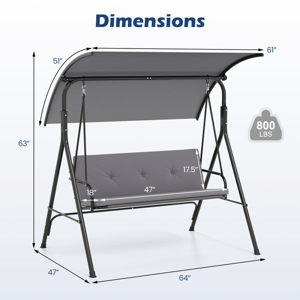 With a sun-protective and drizzle-proof canopy for pure outdoor enjoyment<br>Adjustable canopy adds flexibility for comfort  protection  and privacy<br>Comfortable seat with removable cushion caters to different seasons<br>Heavy-duty A-shaped metal frame 