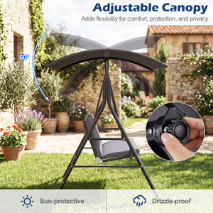 With a sun-protective and drizzle-proof canopy for pure outdoor enjoyment<br>Adjustable canopy adds flexibility for comfort  protection  and privacy<br>Comfortable seat with removable cushion caters to different seasons<br>Heavy-duty A-shaped metal frame 