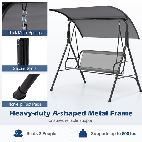 With a sun-protective and drizzle-proof canopy for pure outdoor enjoyment<br>Adjustable canopy adds flexibility for comfort  protection  and privacy<br>Comfortable seat with removable cushion caters to different seasons<br>Heavy-duty A-shaped metal frame 