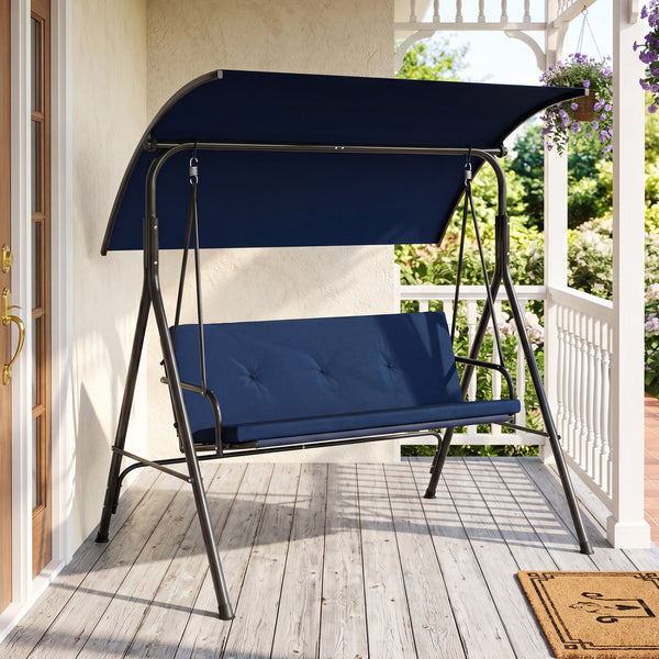With a sun-protective and drizzle-proof canopy for pure outdoor enjoyment<br>Adjustable canopy adds flexibility for comfort  protection  and privacy<br>Comfortable seat with removable cushion caters to different seasons<br>Heavy-duty A-shaped metal frame 