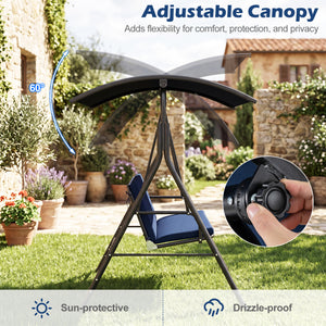 With a sun-protective and drizzle-proof canopy for pure outdoor enjoyment<br>Adjustable canopy adds flexibility for comfort  protection  and privacy<br>Comfortable seat with removable cushion caters to different seasons<br>Heavy-duty A-shaped metal frame 