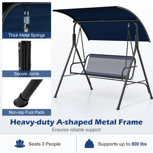 With a sun-protective and drizzle-proof canopy for pure outdoor enjoyment<br>Adjustable canopy adds flexibility for comfort  protection  and privacy<br>Comfortable seat with removable cushion caters to different seasons<br>Heavy-duty A-shaped metal frame 