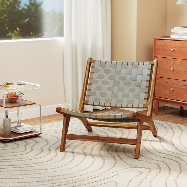 Well-selected solid wood for optimal longevity<br>Ergonomic 103Â° inclined backrest enhances seating comfort<br>Spacious and contoured seat offers more coziness<br>Cross-woven nylon webbing provides breathable  firm support<br>Natural wood grain finish ad