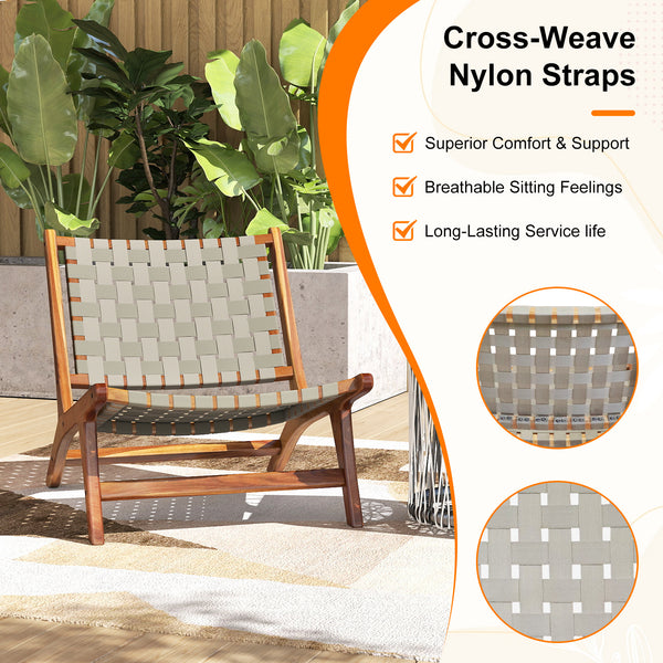 Well-selected solid wood for optimal longevity<br>Ergonomic 103Â° inclined backrest enhances seating comfort<br>Spacious and contoured seat offers more coziness<br>Cross-woven nylon webbing provides breathable  firm support<br>Natural wood grain finish ad