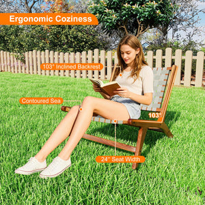 Well-selected solid wood for optimal longevity<br>Ergonomic 103Â° inclined backrest enhances seating comfort<br>Spacious and contoured seat offers more coziness<br>Cross-woven nylon webbing provides breathable  firm support<br>Natural wood grain finish ad