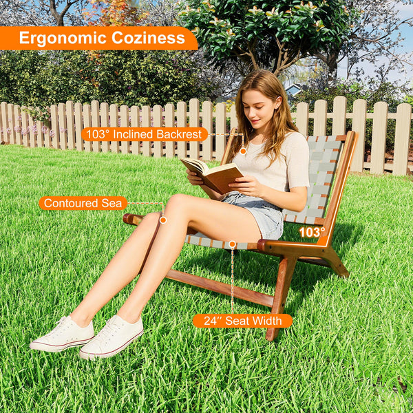 Well-selected solid wood for optimal longevity<br>Ergonomic 103Â° inclined backrest enhances seating comfort<br>Spacious and contoured seat offers more coziness<br>Cross-woven nylon webbing provides breathable  firm support<br>Natural wood grain finish ad