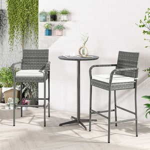 30" suitable seat height for most patio bar tables<br>Curved backrest and armrests make you relaxed<br>Equipped with seat cushions for more comfort<br>Fixing straps firmly fix the cushions in place<br>Zipper design for easy maintenance of cushion cover<br