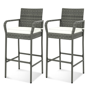 30" suitable seat height for most patio bar tables<br>Curved backrest and armrests make you relaxed<br>Equipped with seat cushions for more comfort<br>Fixing straps firmly fix the cushions in place<br>Zipper design for easy maintenance of cushion cover<br