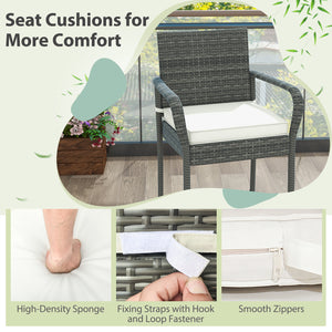 30" suitable seat height for most patio bar tables<br>Curved backrest and armrests make you relaxed<br>Equipped with seat cushions for more comfort<br>Fixing straps firmly fix the cushions in place<br>Zipper design for easy maintenance of cushion cover<br