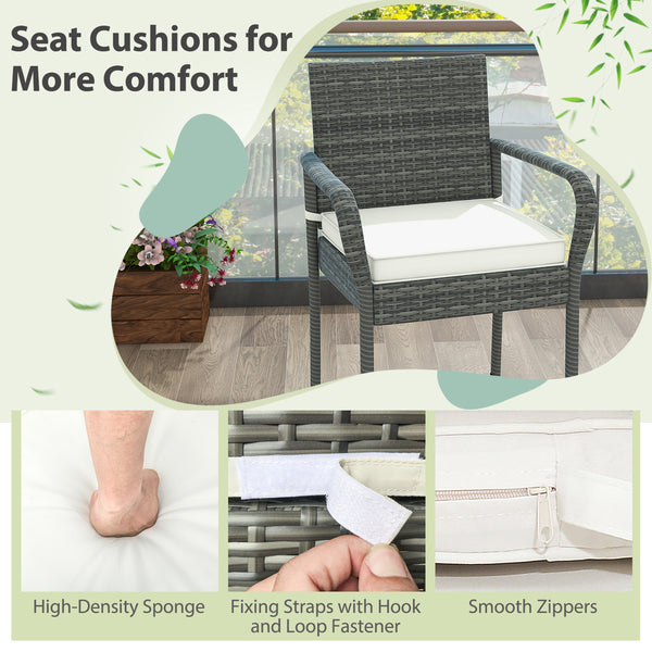 30" suitable seat height for most patio bar tables<br>Curved backrest and armrests make you relaxed<br>Equipped with seat cushions for more comfort<br>Fixing straps firmly fix the cushions in place<br>Zipper design for easy maintenance of cushion cover<br