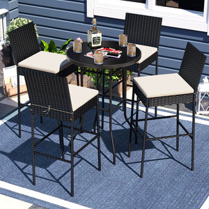 Premium PE rattan for long-lasting elegance<br>Cozy to sit with backrest and elastic seat cushions<br>Fixing ties for firm placement of cushions<br>Zippered cushion covers for simple cleaning<br>Reinforced metal frame offers strong support<br>Each barstoo