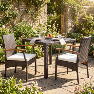 Comfortable to sit with ergonomic backrest and armrests <br>16" seat height is suitable for most patio tables <br>Elastic seat cushion offers more coziness <br>Smooth zippers for easy maintenance of cushion covers <br>Sturdy X-shaped metal frame and adjus