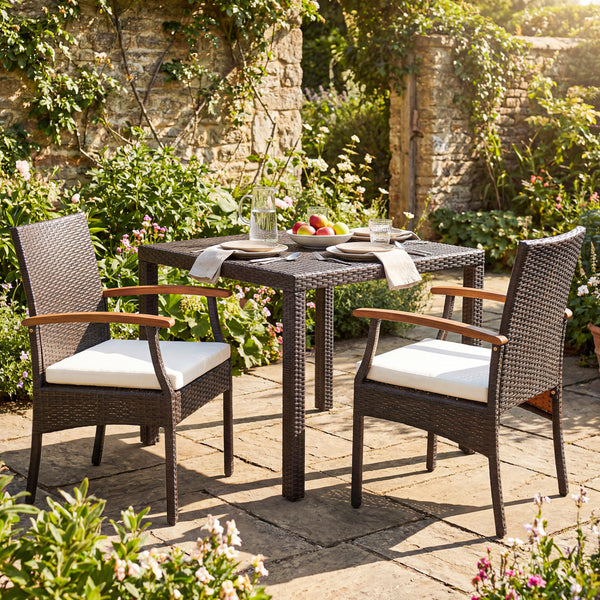 Comfortable to sit with ergonomic backrest and armrests <br>16" seat height is suitable for most patio tables <br>Elastic seat cushion offers more coziness <br>Smooth zippers for easy maintenance of cushion covers <br>Sturdy X-shaped metal frame and adjus