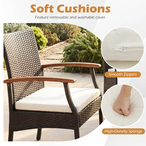 Comfortable to sit with ergonomic backrest and armrests <br>16" seat height is suitable for most patio tables <br>Elastic seat cushion offers more coziness <br>Smooth zippers for easy maintenance of cushion covers <br>Sturdy X-shaped metal frame and adjus